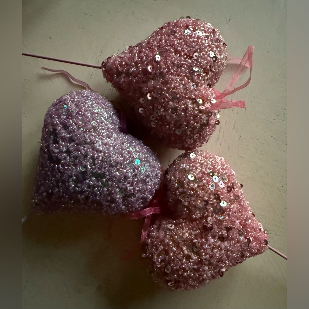 Set Of 3 pink Sequins Hearts. Home decoration. New - Picture 6 of 12